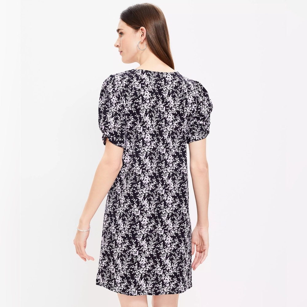 LOFT Knotted Puff Sleeve V-Neck Dress - Picture 3 of 9